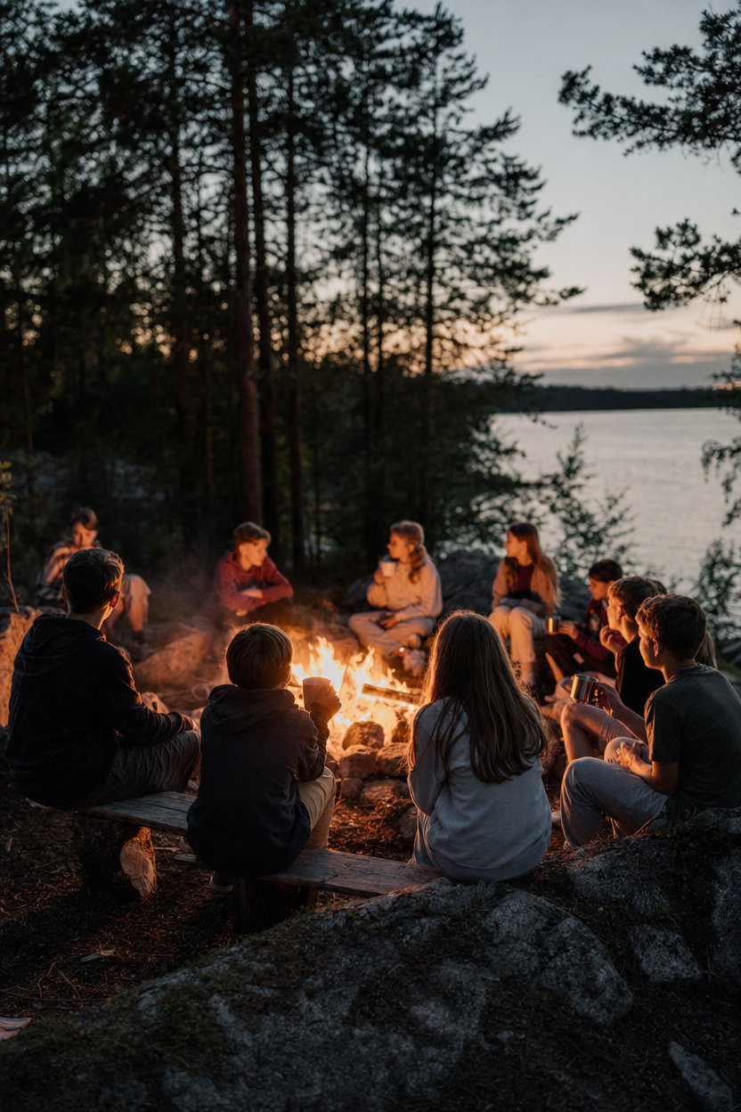 Дети у костра вечером
